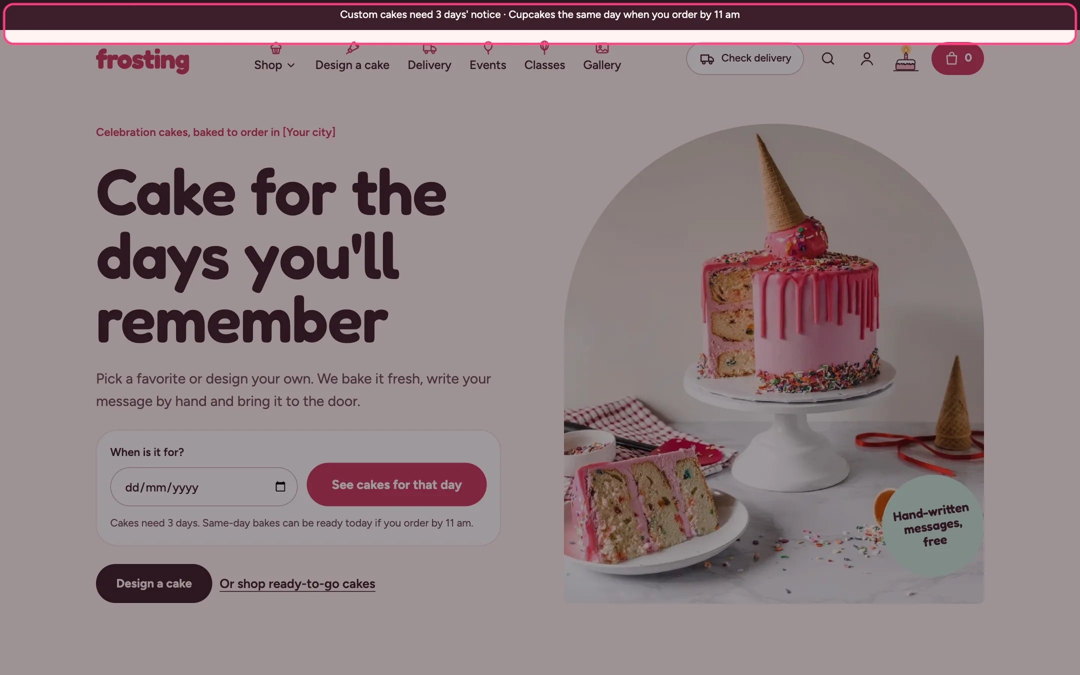 Announcement bar on the storefront