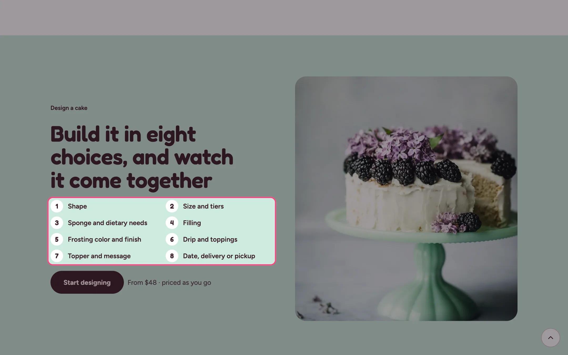 Cake builder teaser on the storefront