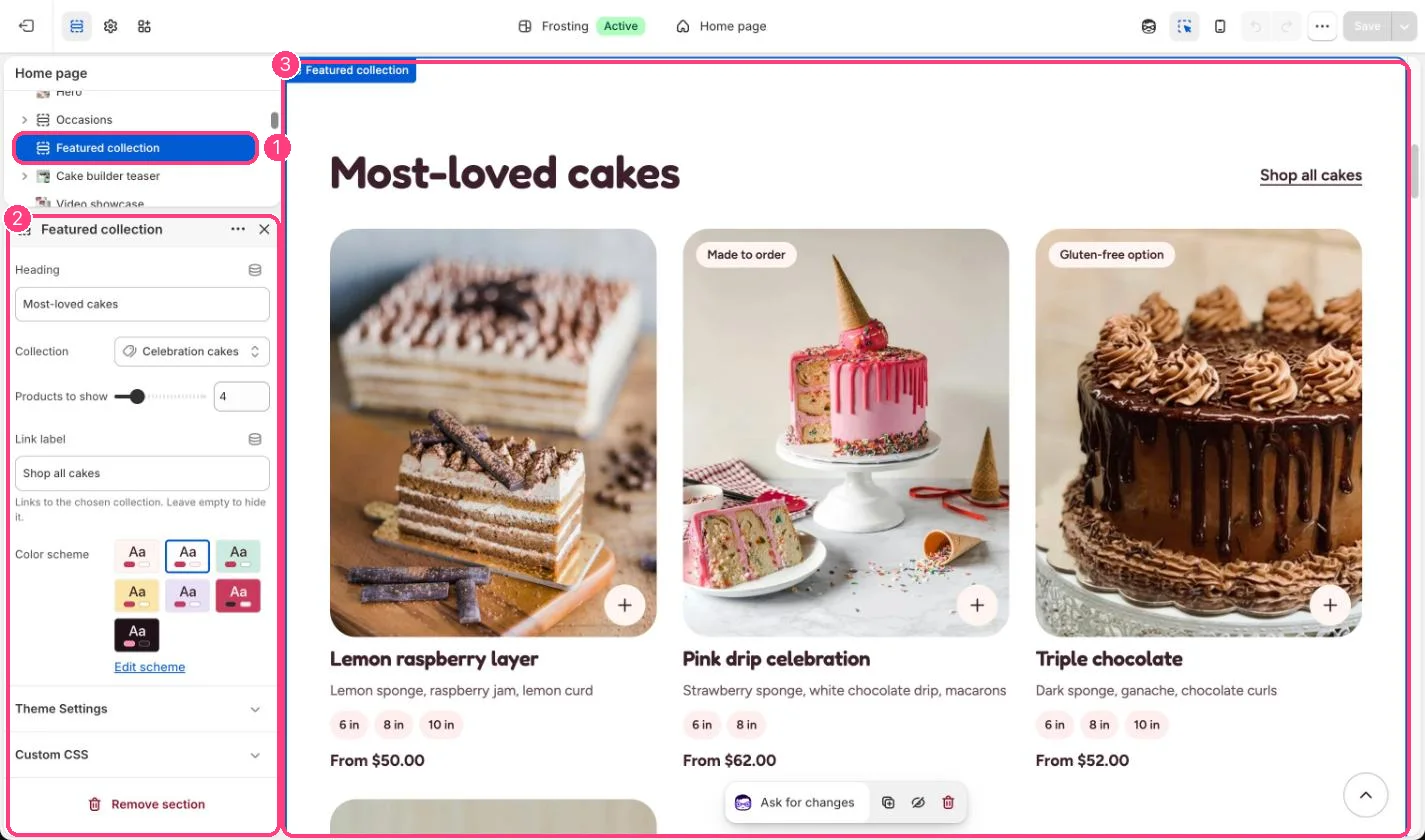 Featured collection in the theme editor