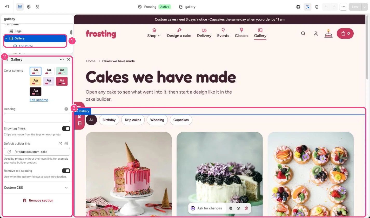Gallery in the theme editor