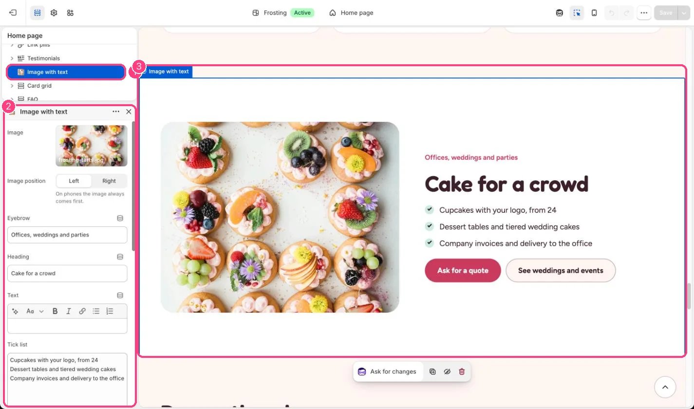Image with text in the theme editor