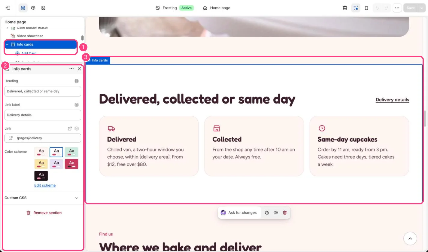 Info cards in the theme editor