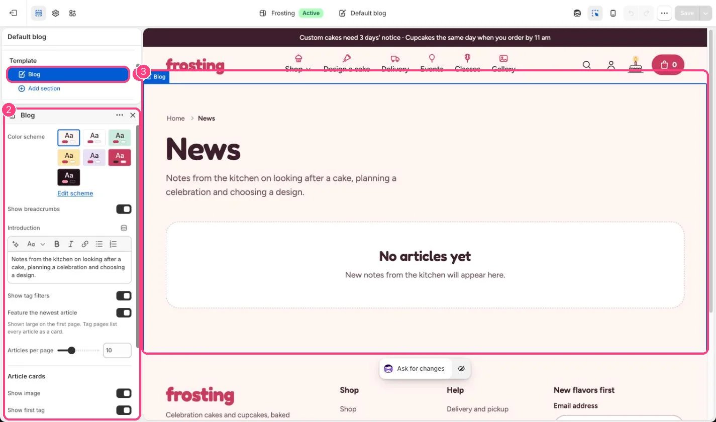 Blog in the theme editor
