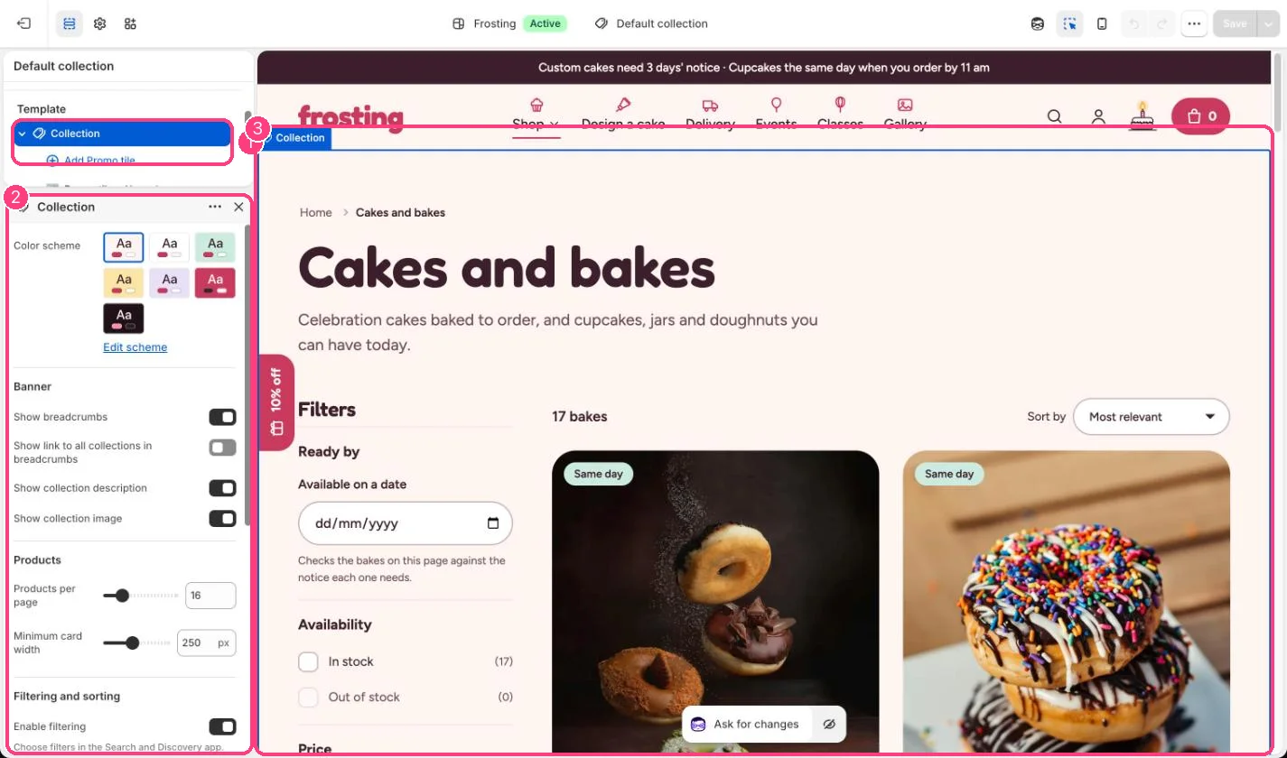 Collection in the theme editor