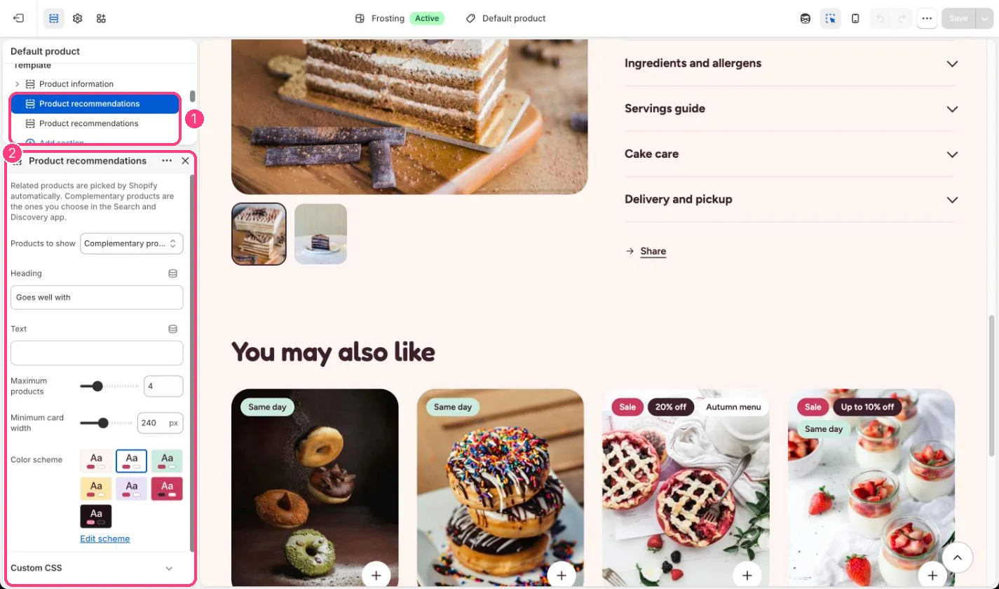 Product recommendations in the theme editor