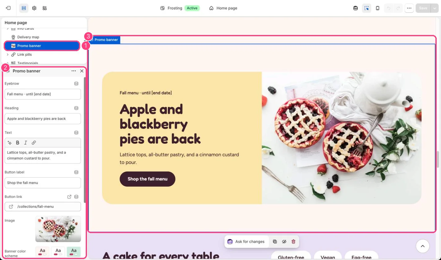 Promo banner in the theme editor