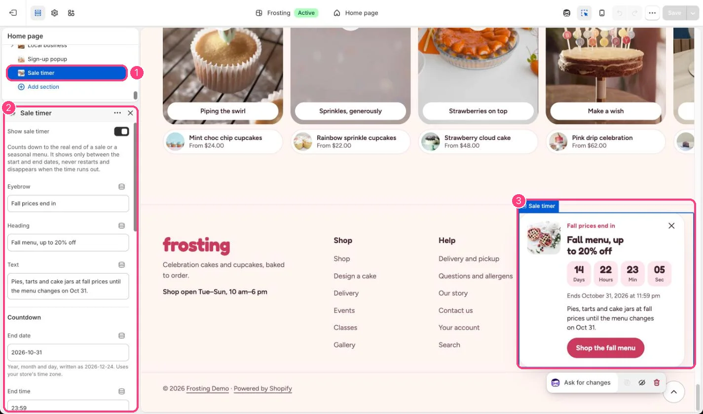 Sale timer in the theme editor
