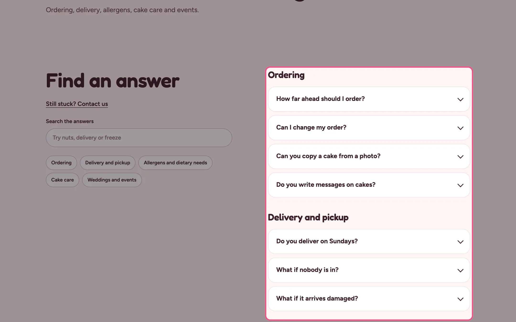 FAQ on the storefront