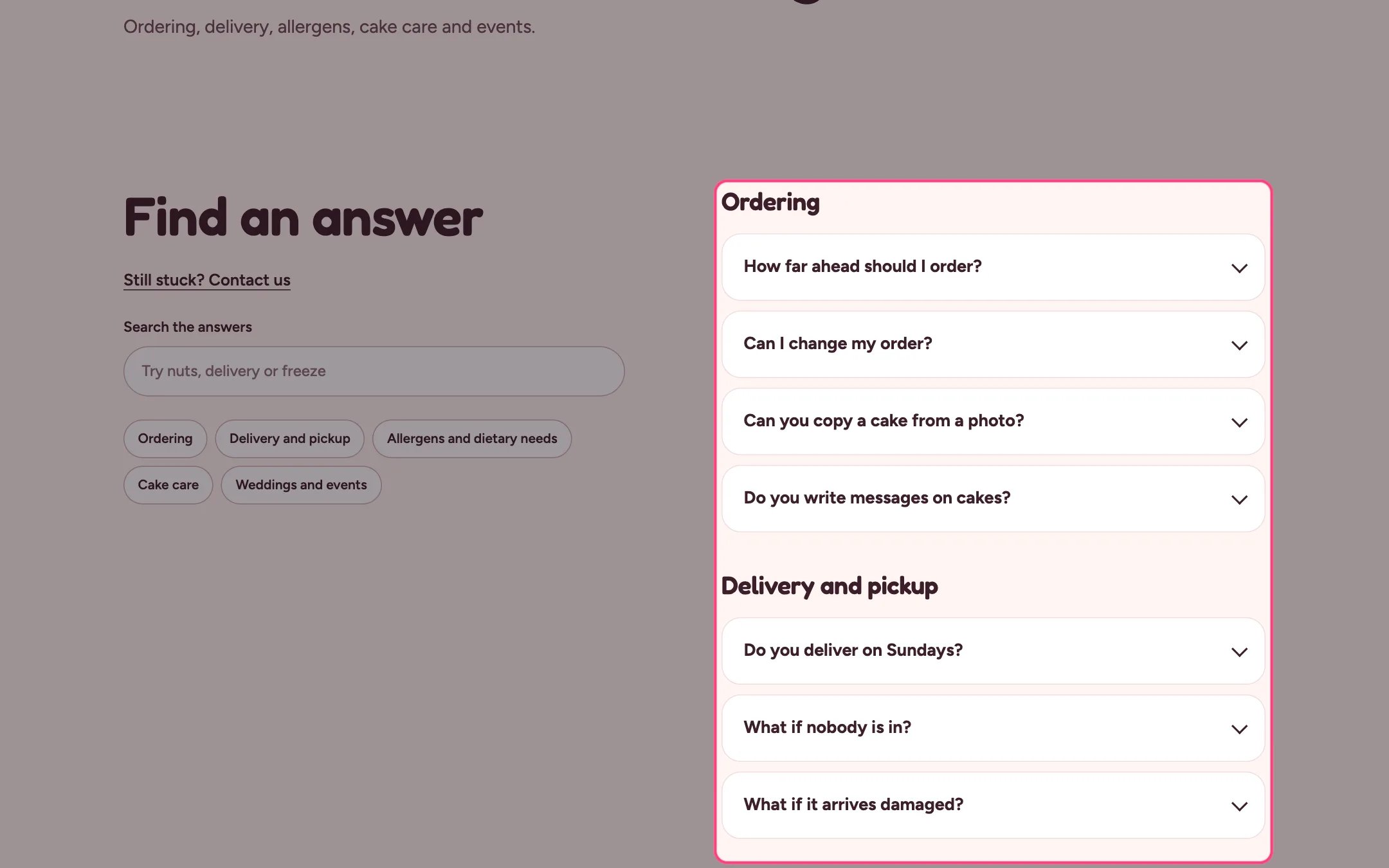 FAQ on the storefront