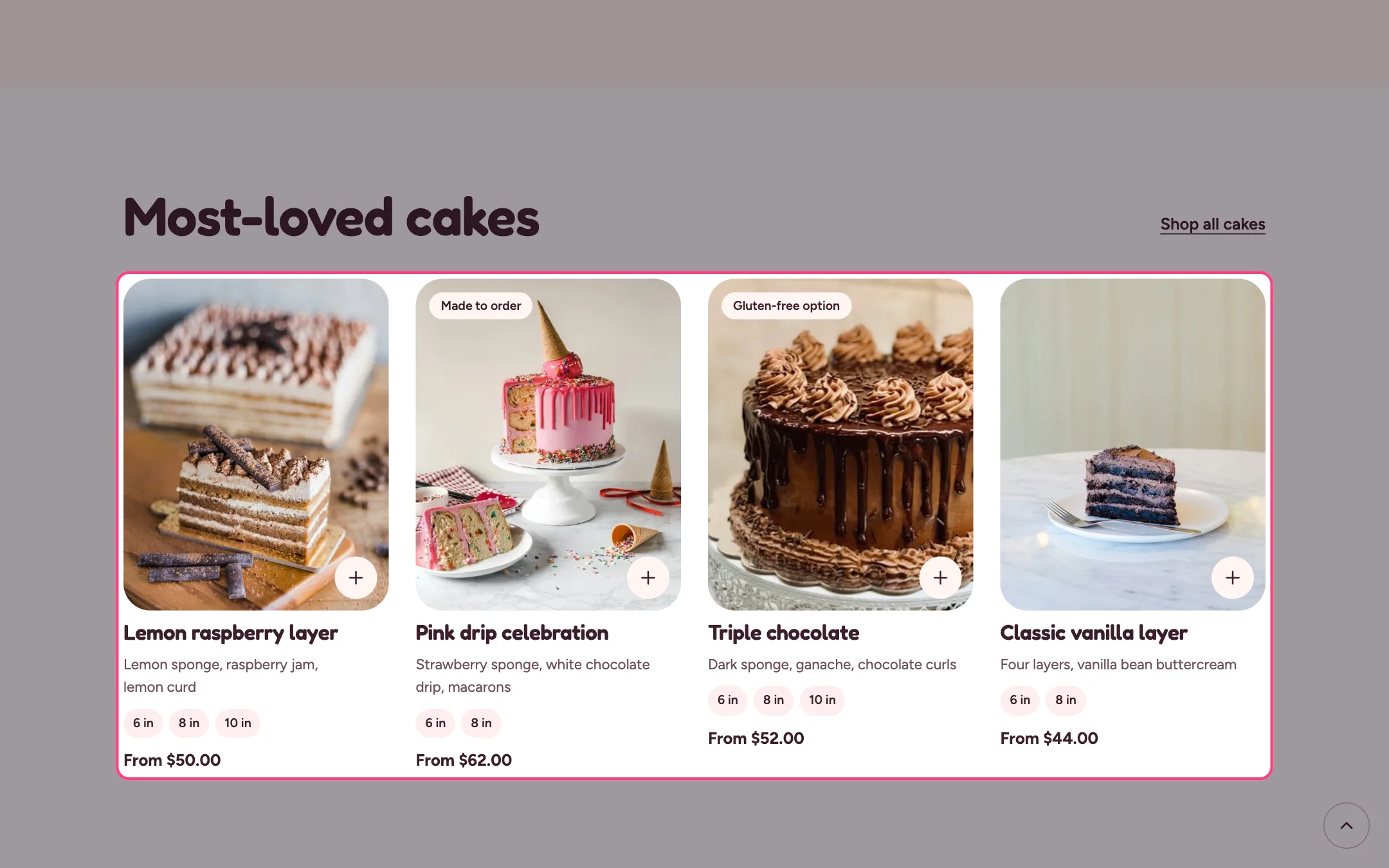 Featured collection on the storefront