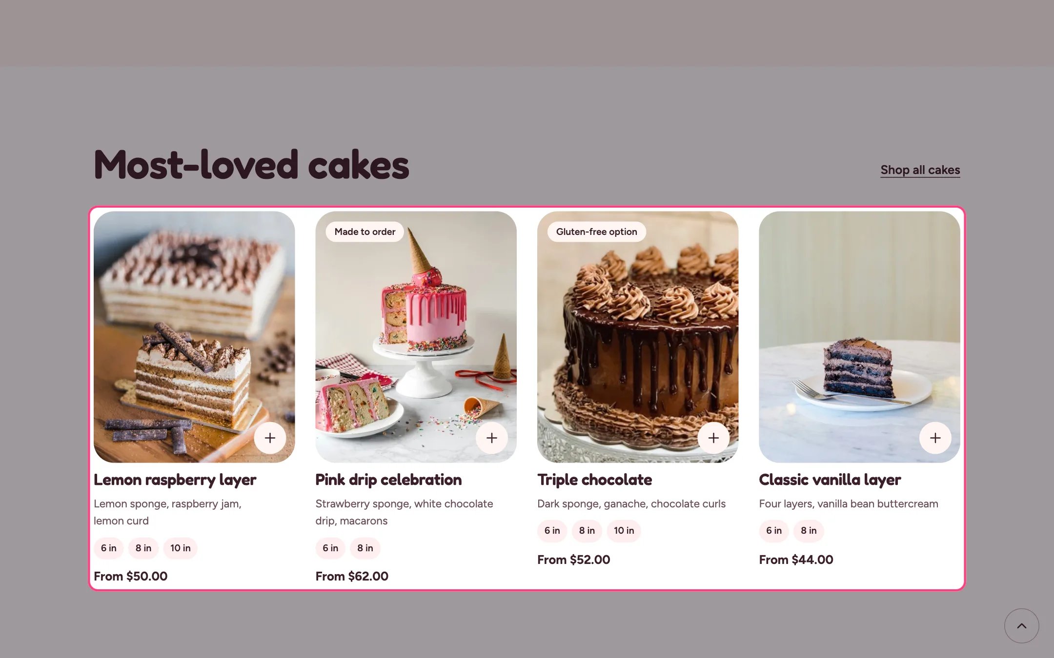 Featured collection on the storefront