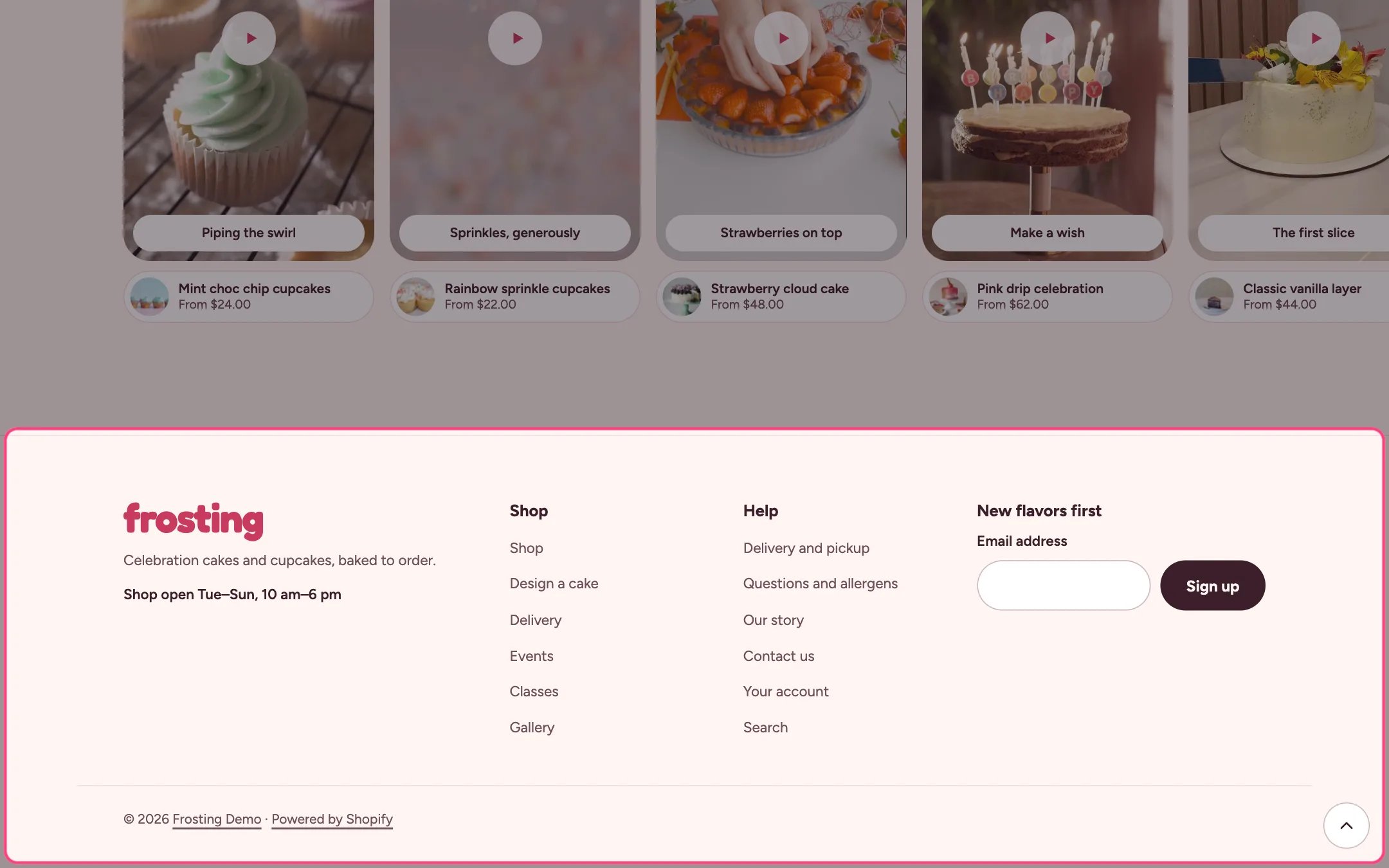 Footer on the storefront