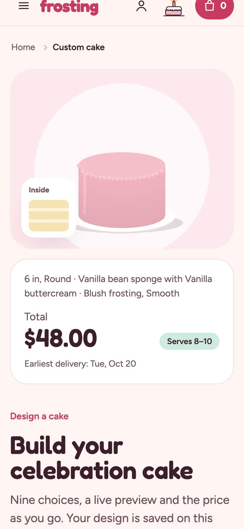The cake builder on a phone