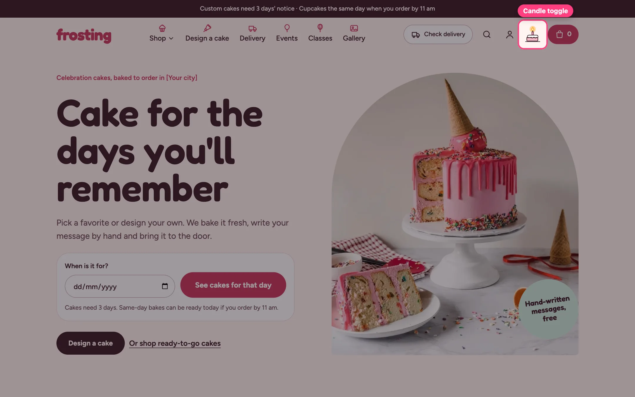 The candle toggle in the header