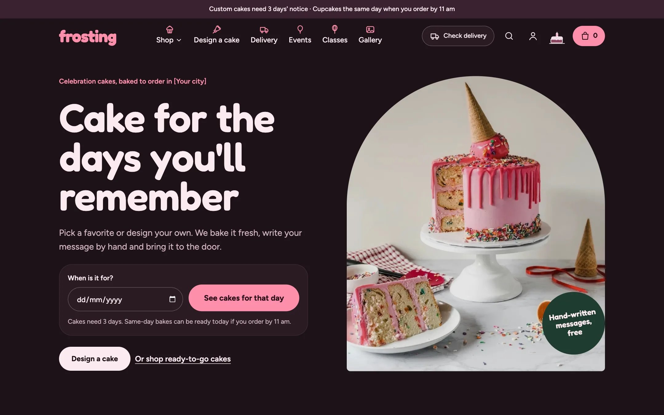 The home page in dark mode