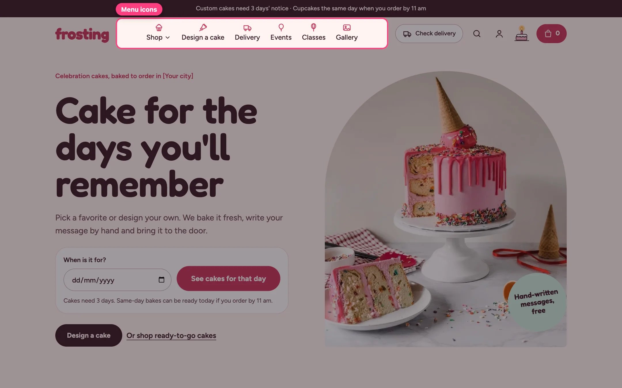 Menu icons in the header