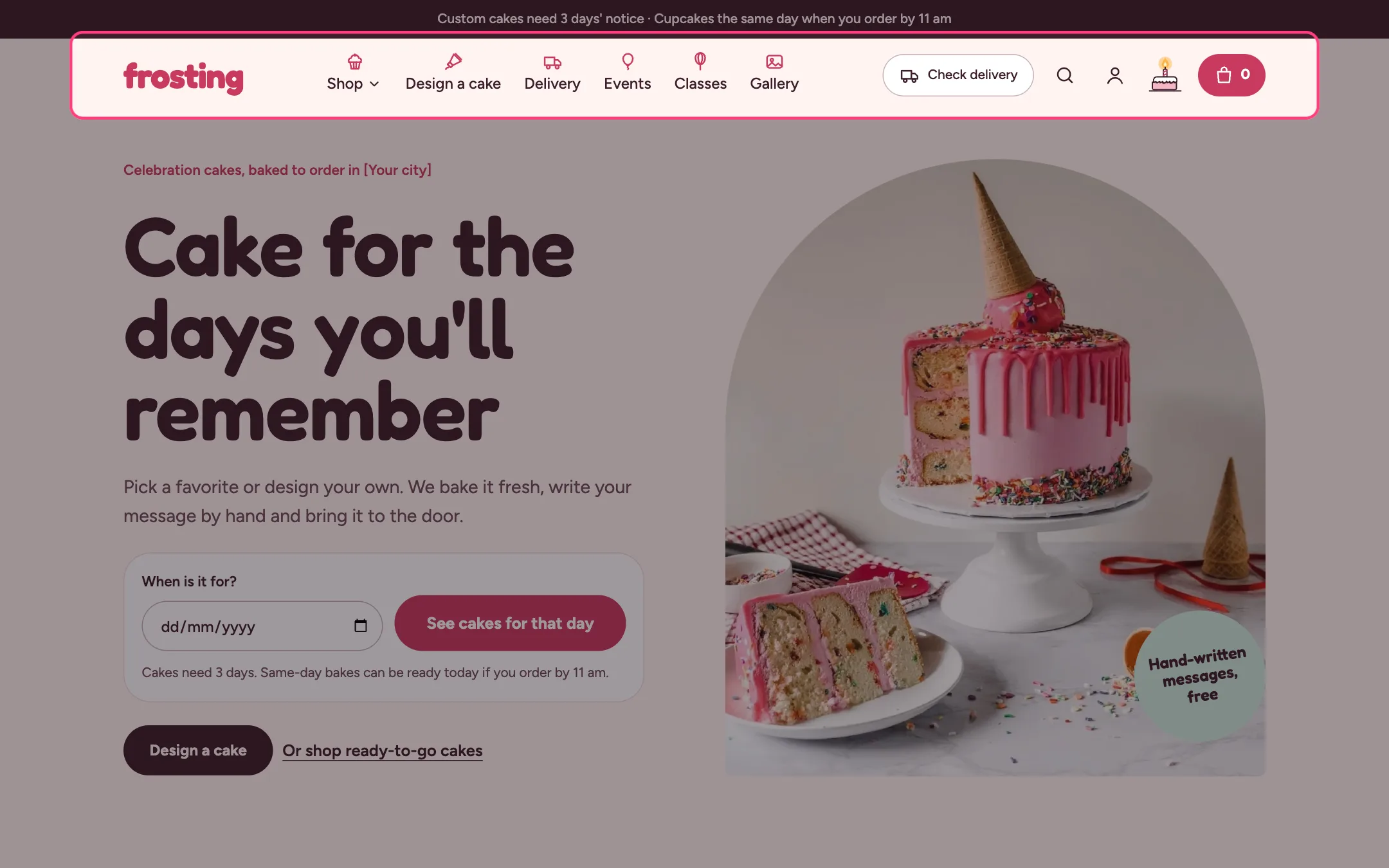 Header on the storefront