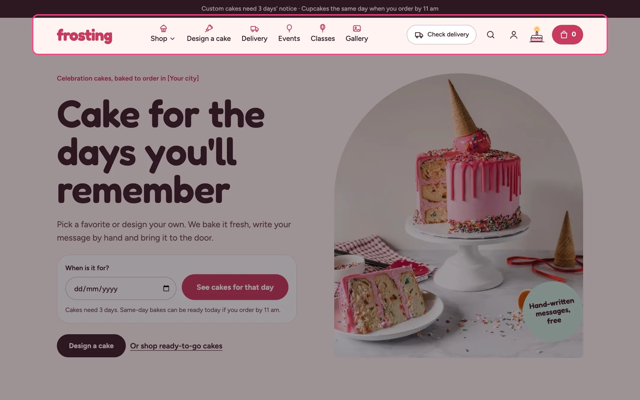 Header on the storefront