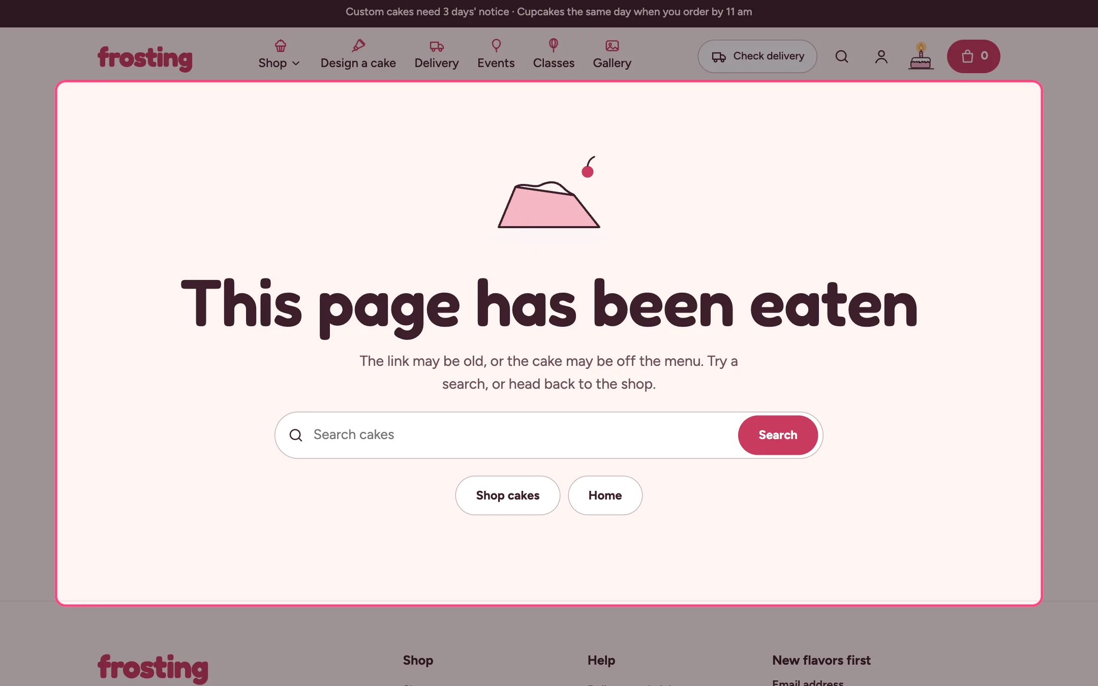 Page not found on the storefront