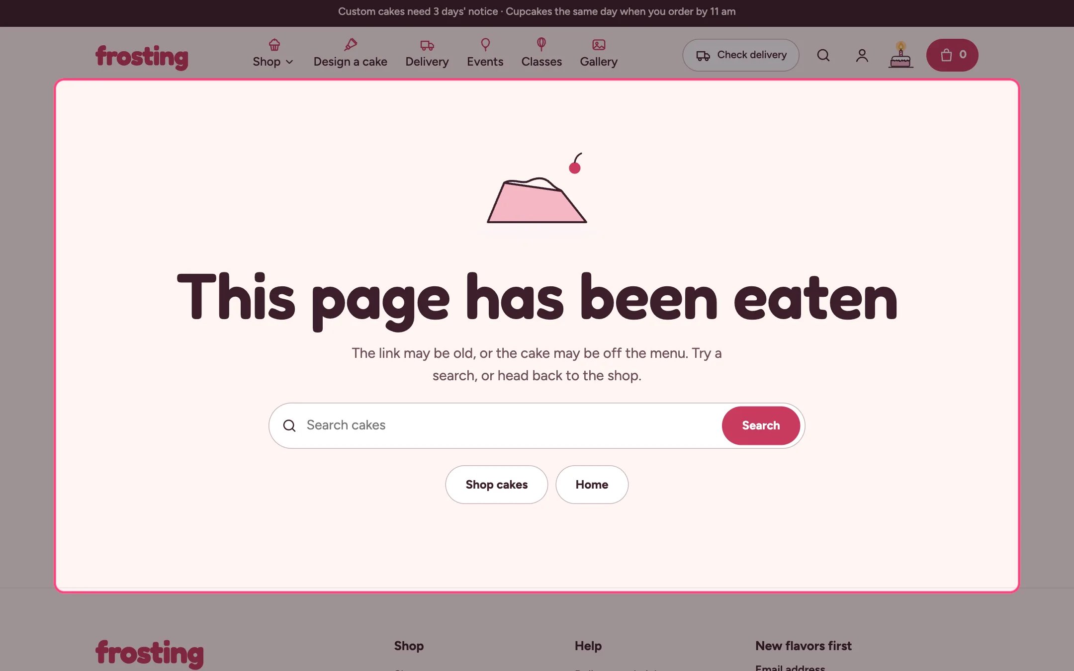Page not found on the storefront