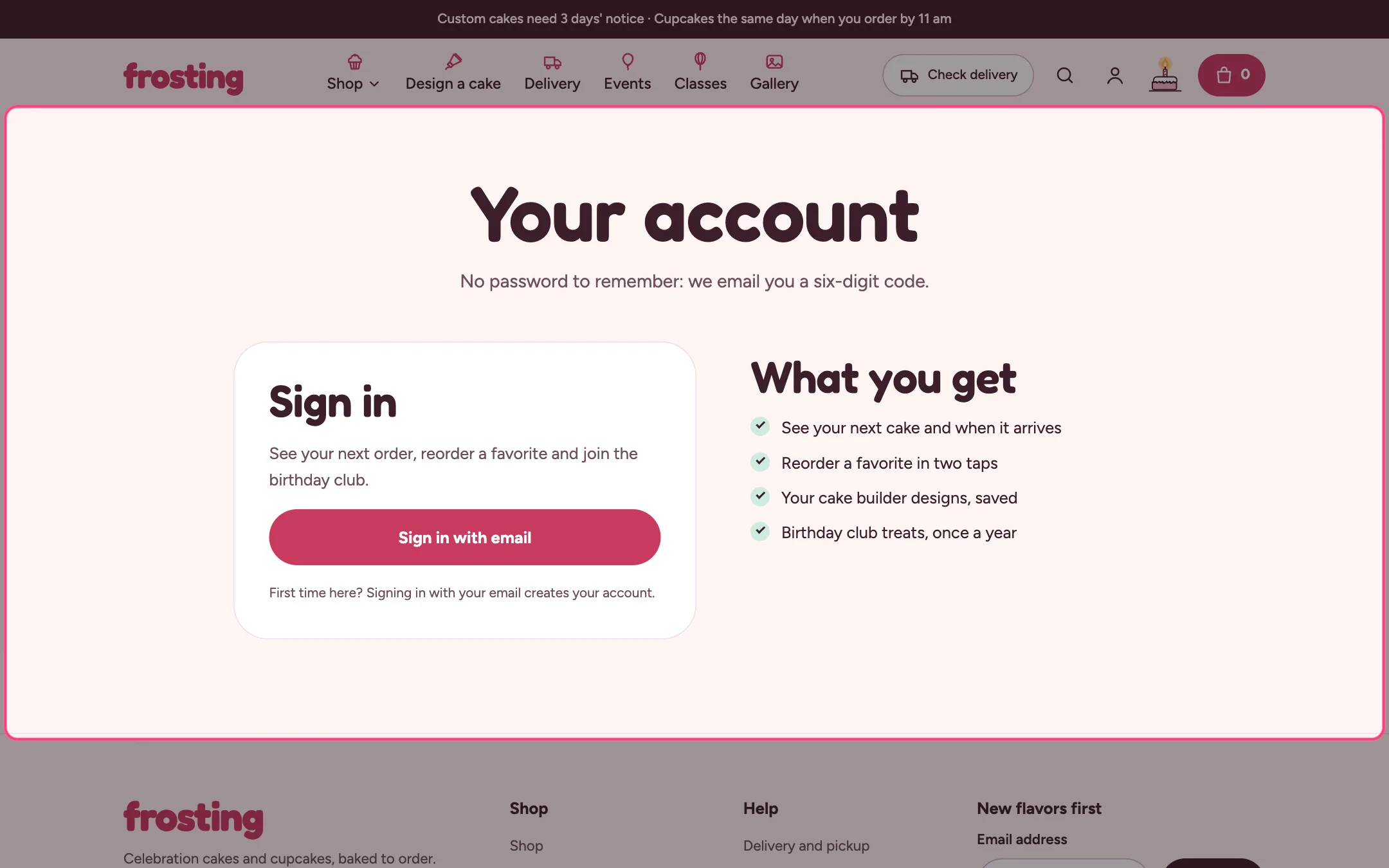 Account hub on the storefront