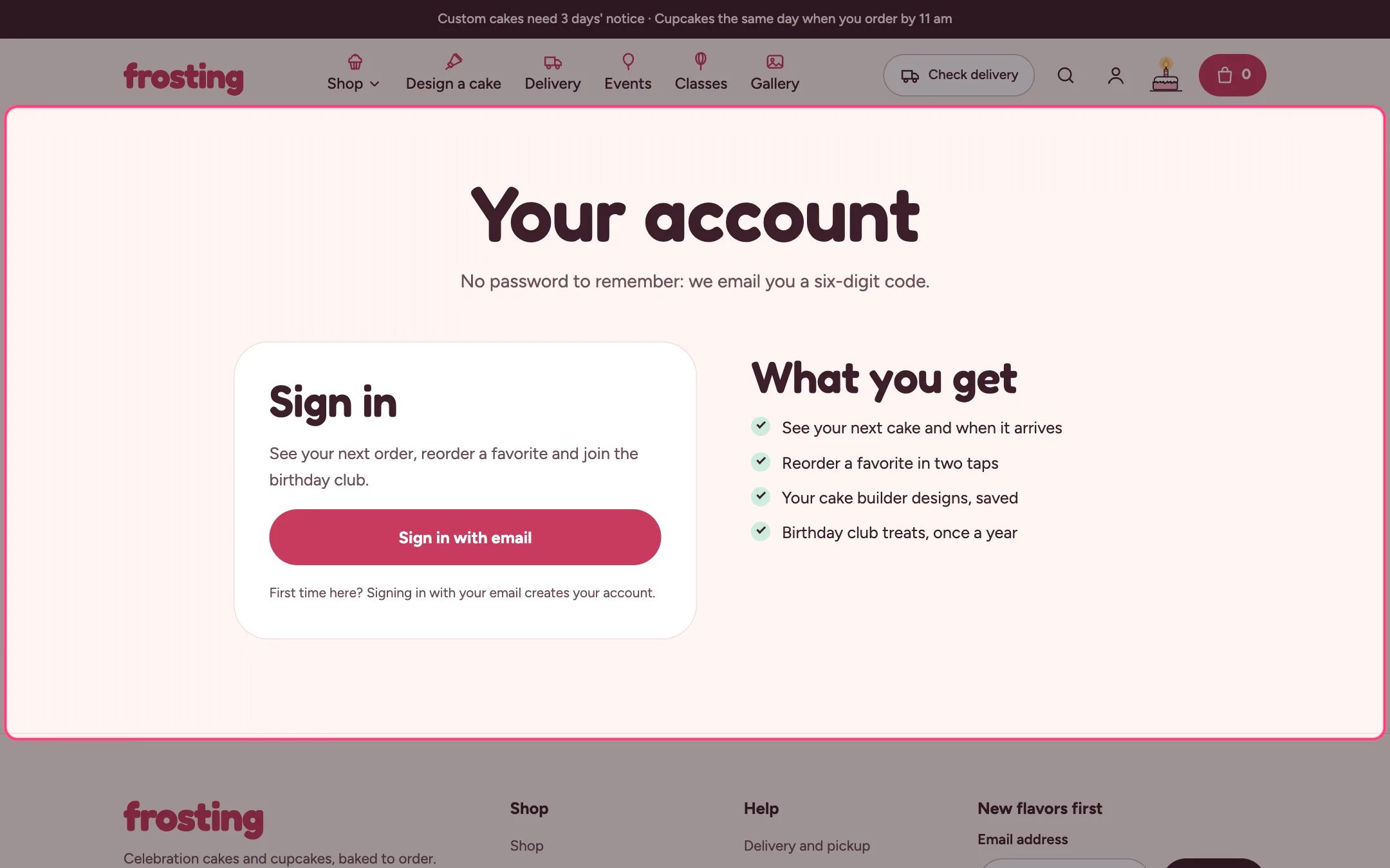 Account hub on the storefront