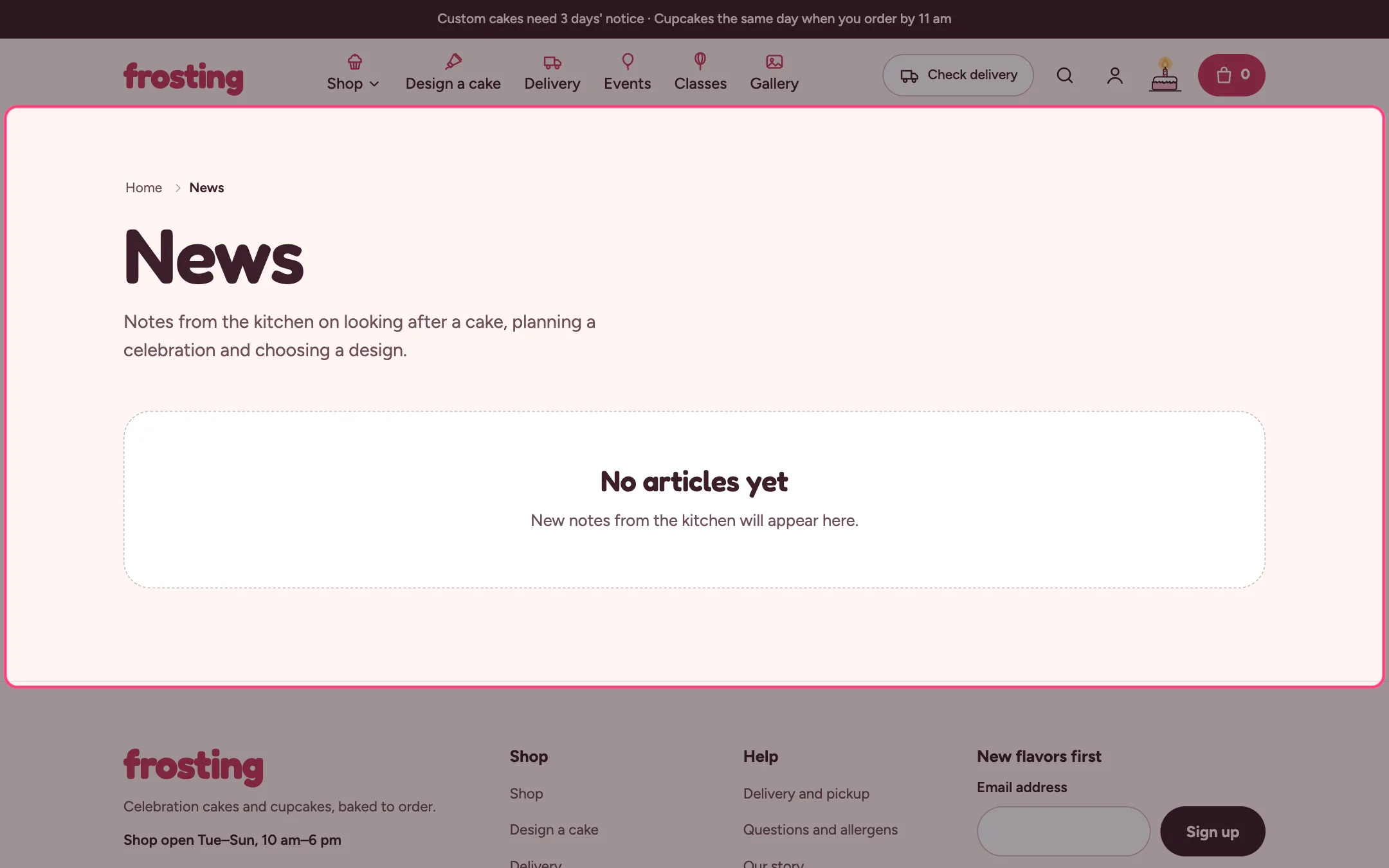 Blog on the storefront