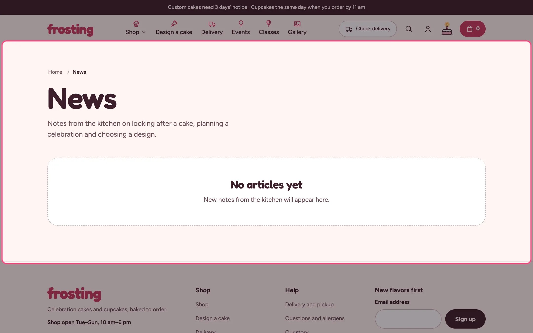 Blog on the storefront
