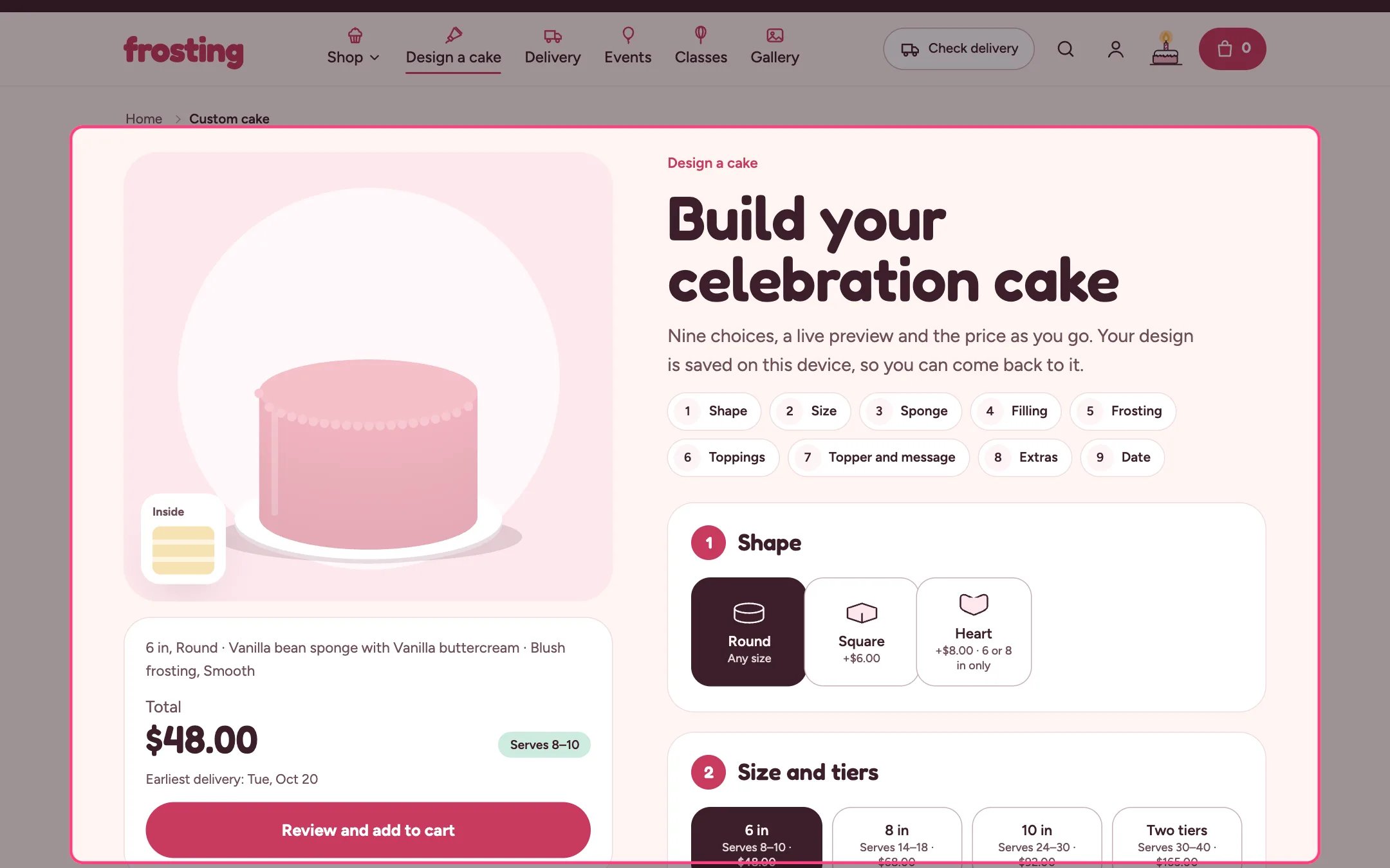 Cake builder on the storefront