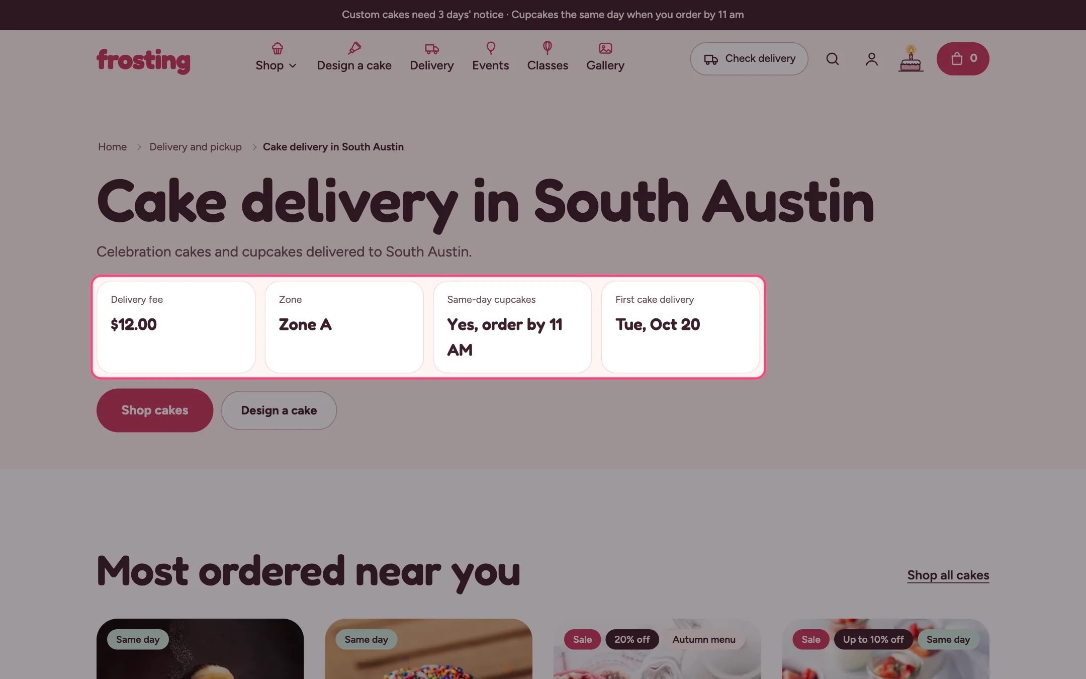 Delivery area on the storefront