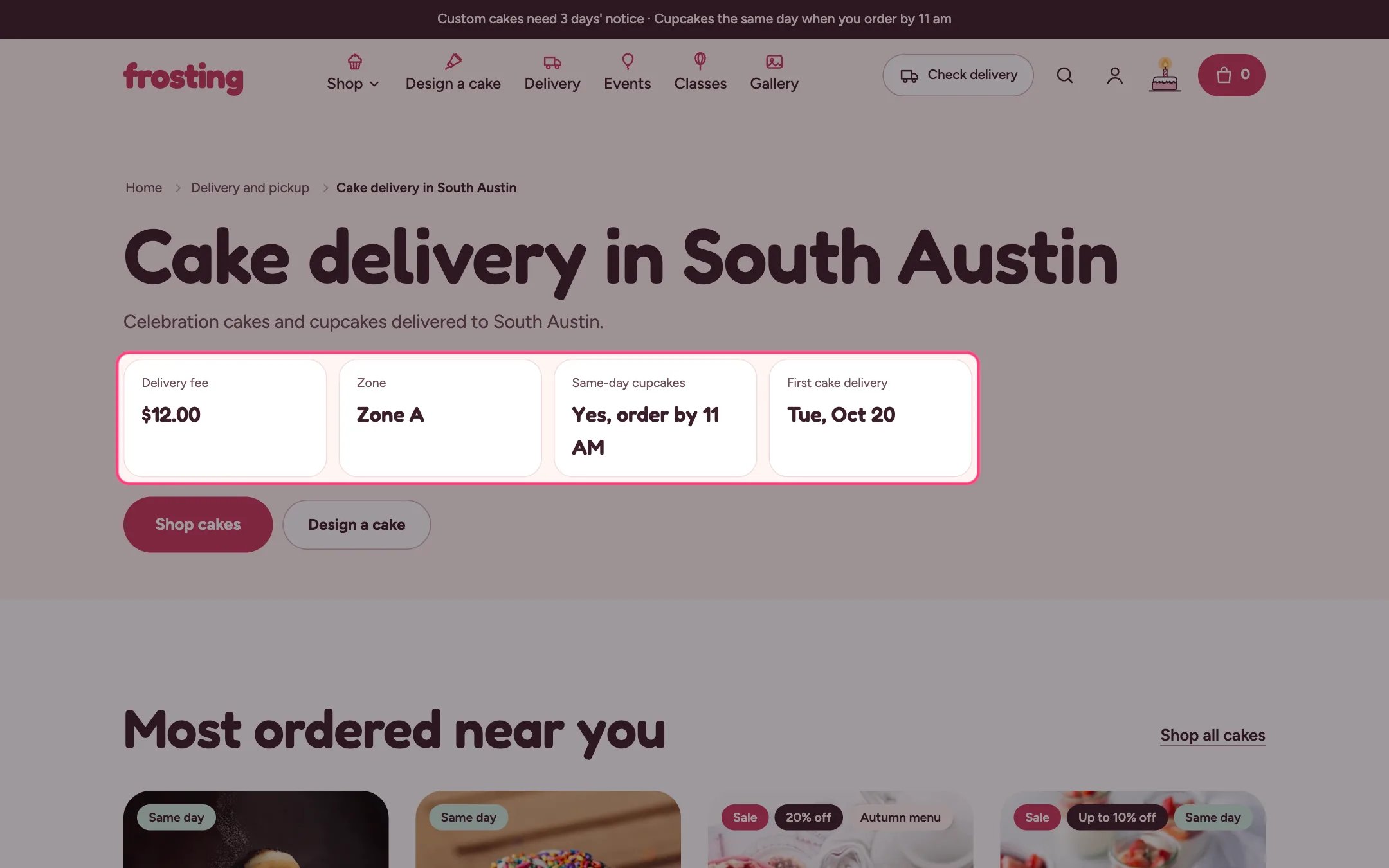 Delivery area on the storefront