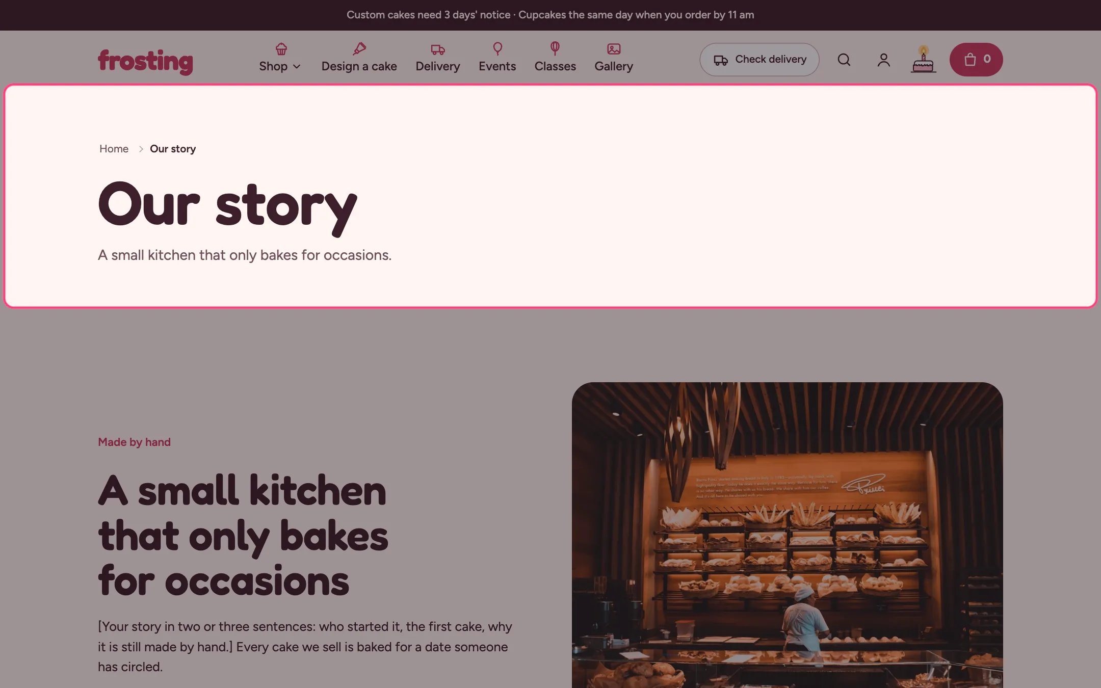 Page on the storefront