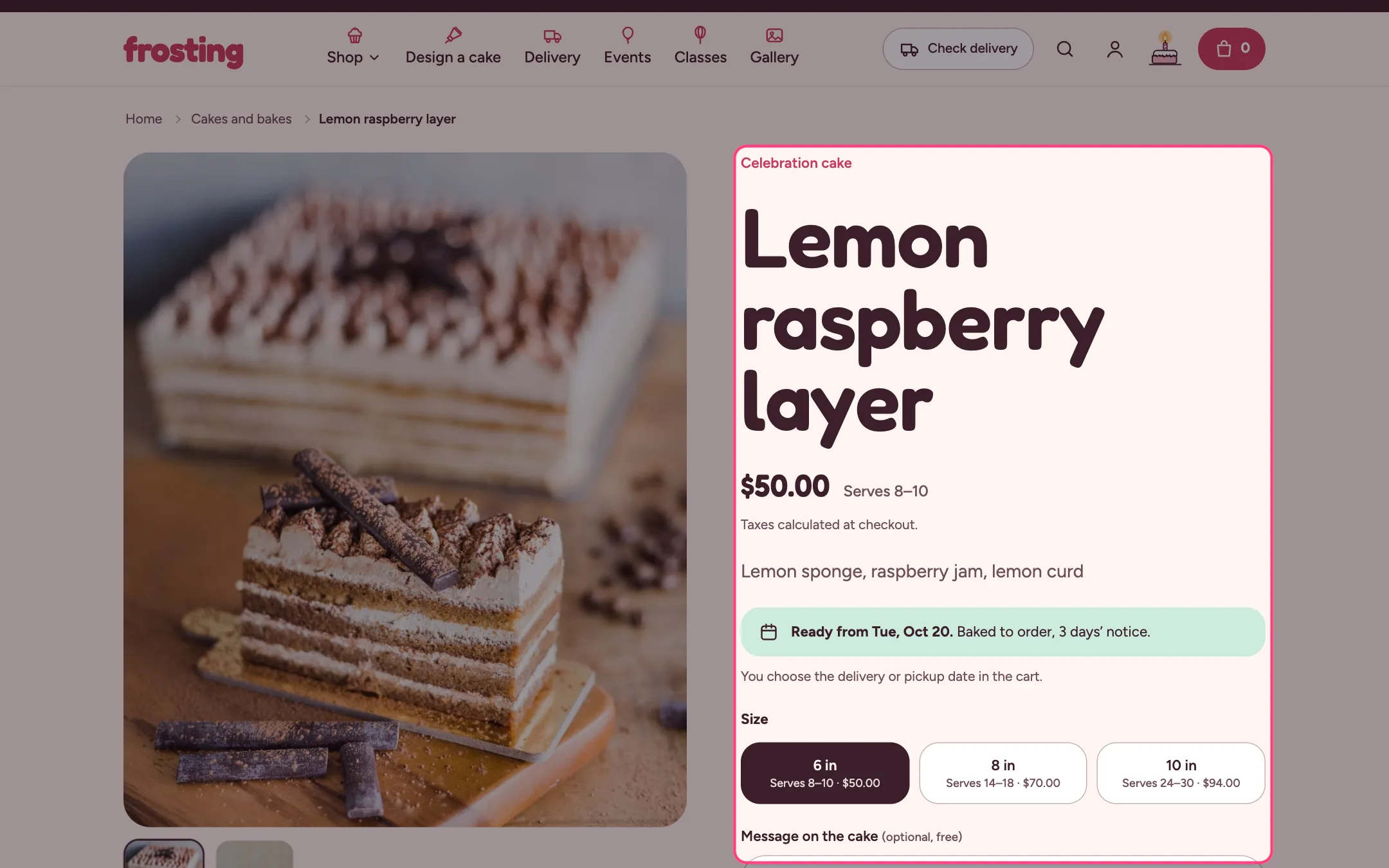 Product information on the storefront