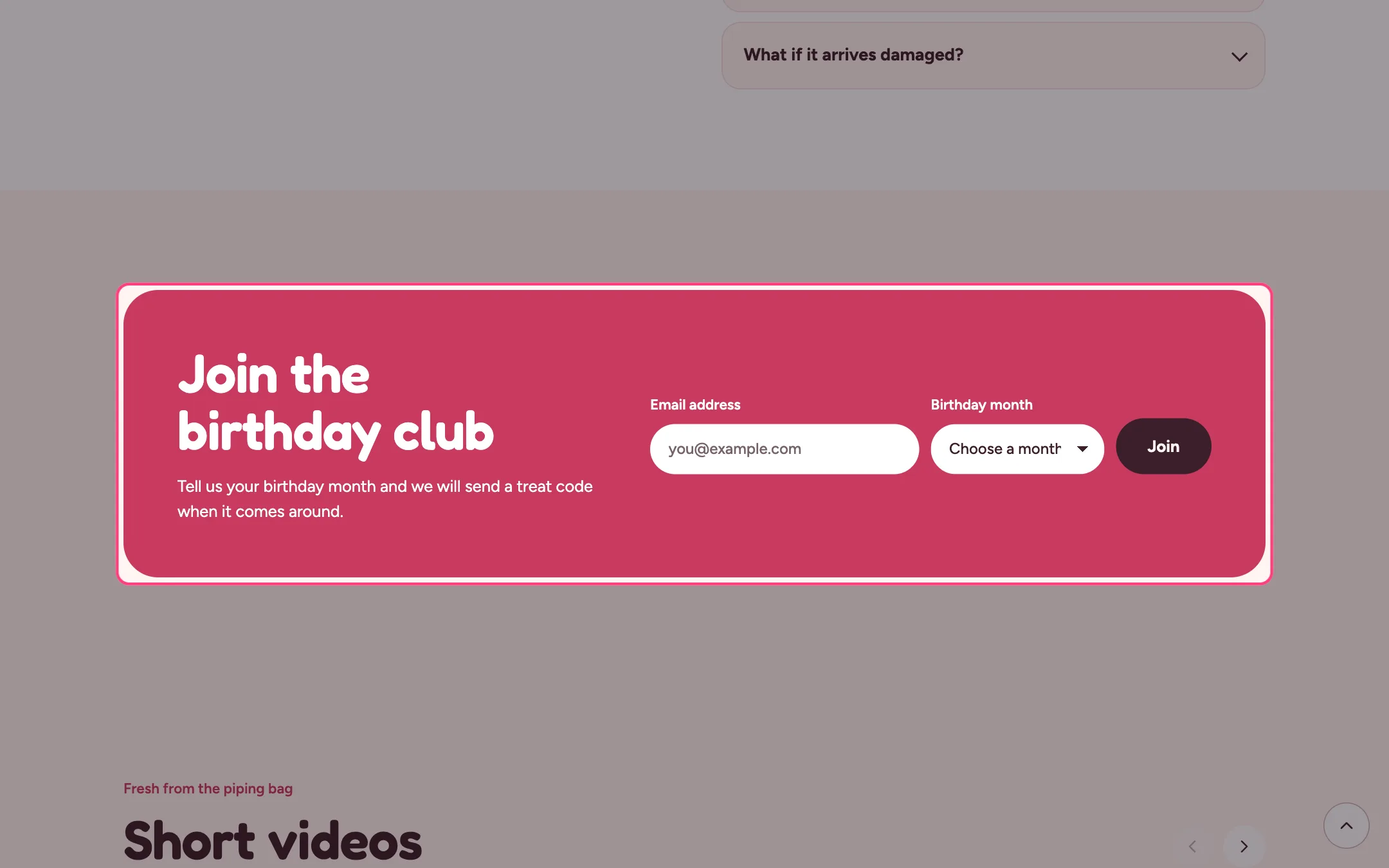 Birthday club sign-up on the storefront