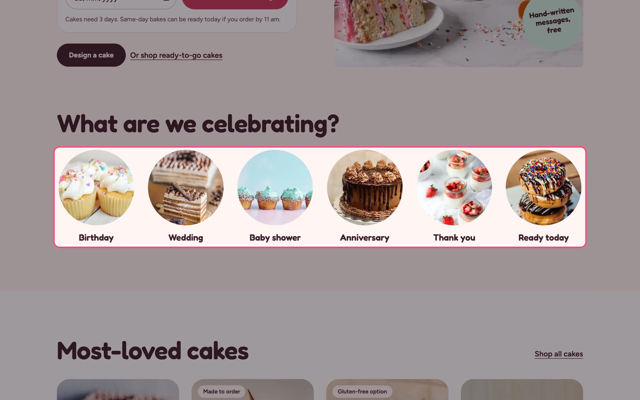 Occasions on the storefront