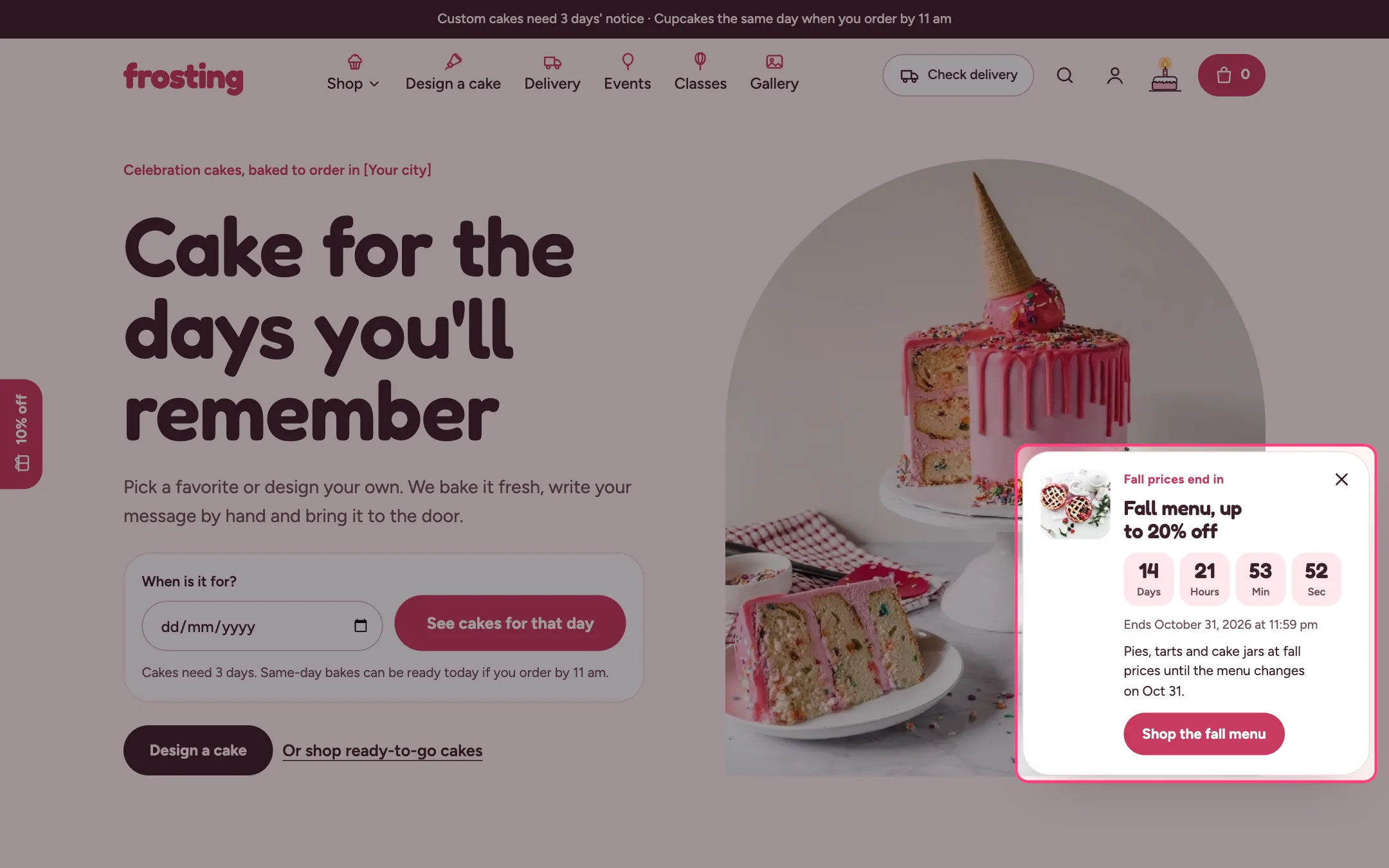 Sale timer on the storefront