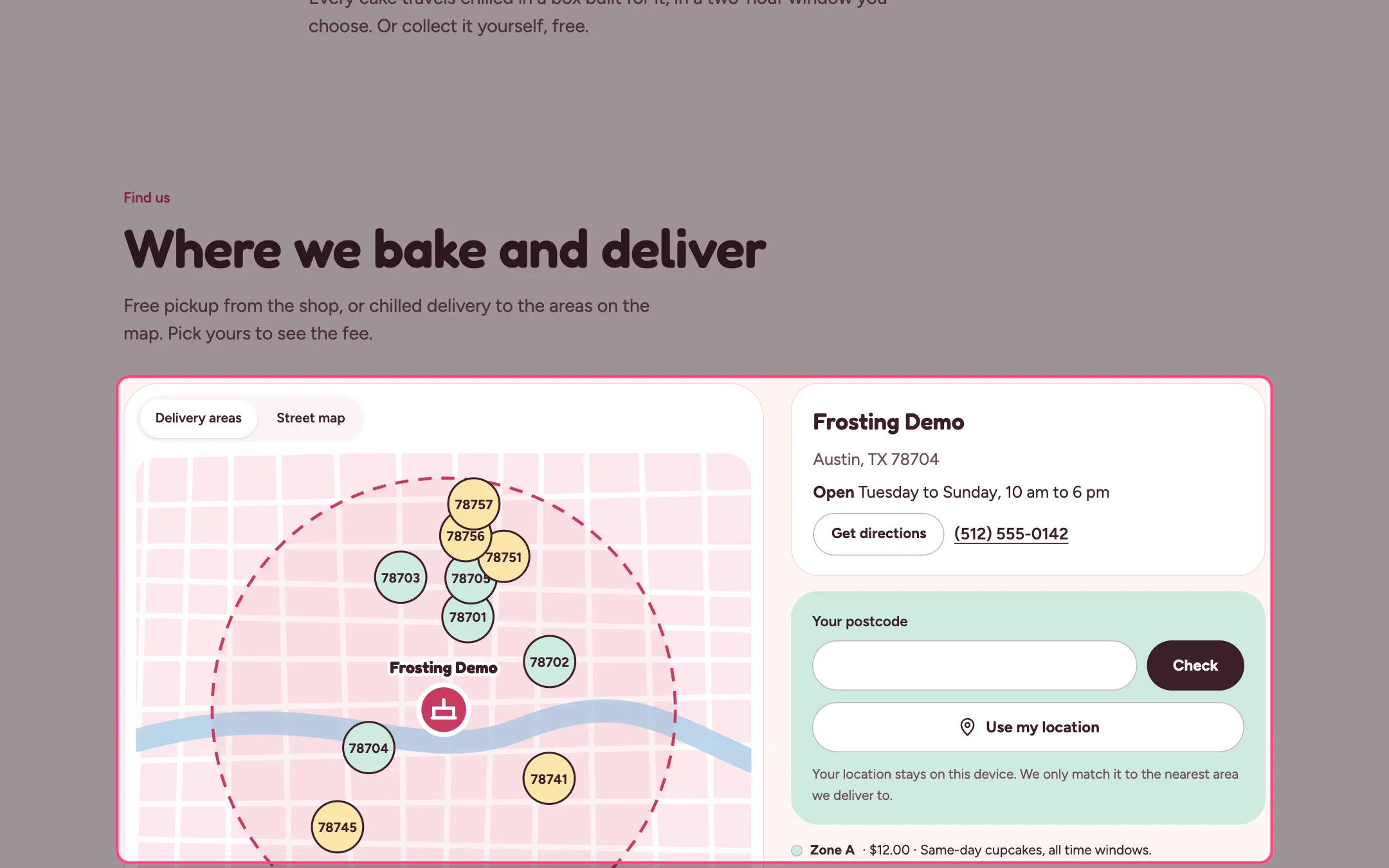 Delivery map on the storefront