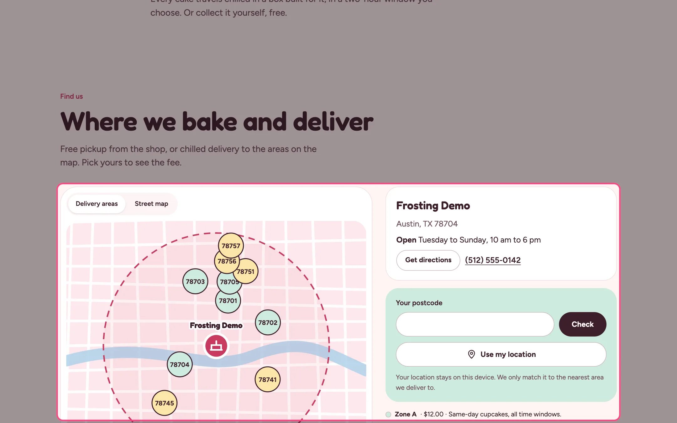 Delivery map on the storefront