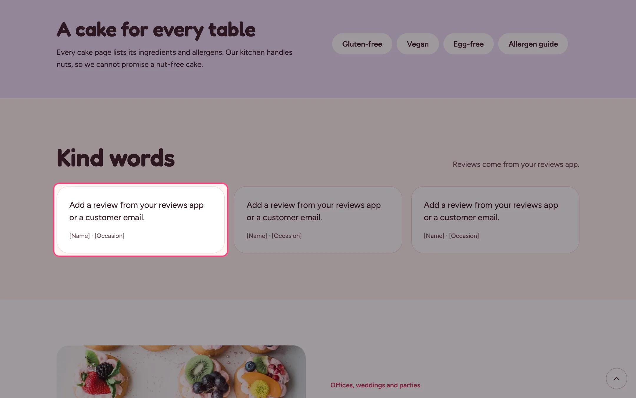 Testimonials on the storefront