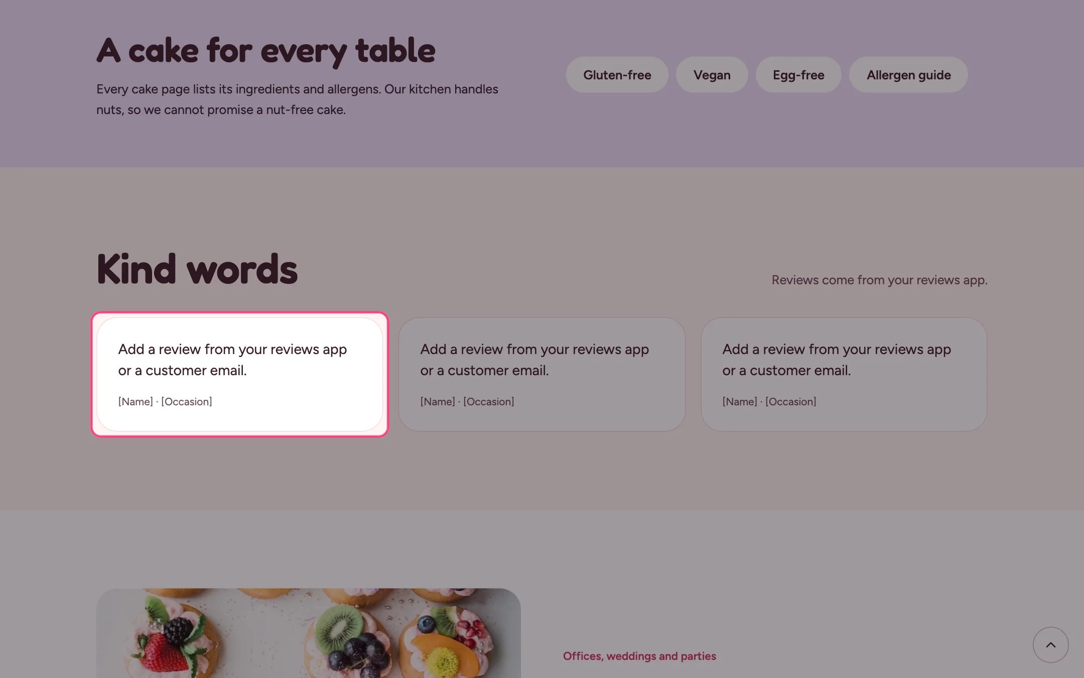 Testimonials on the storefront