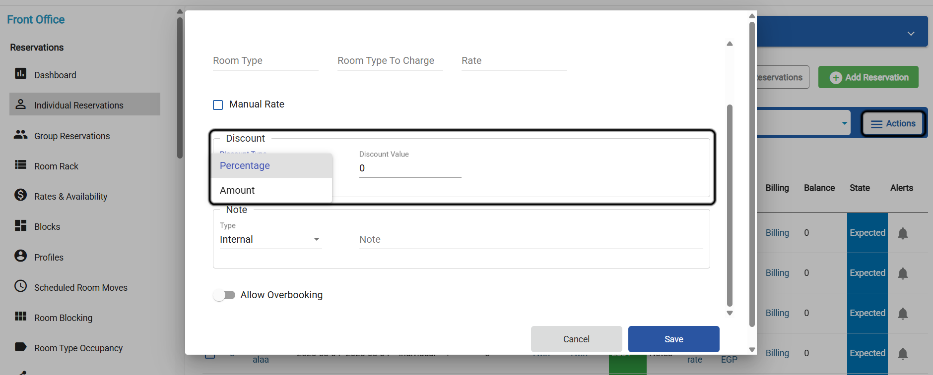 Bulk Edit dialog showing the Discount section with Discount Type and Discount Value, opened from the Actions button