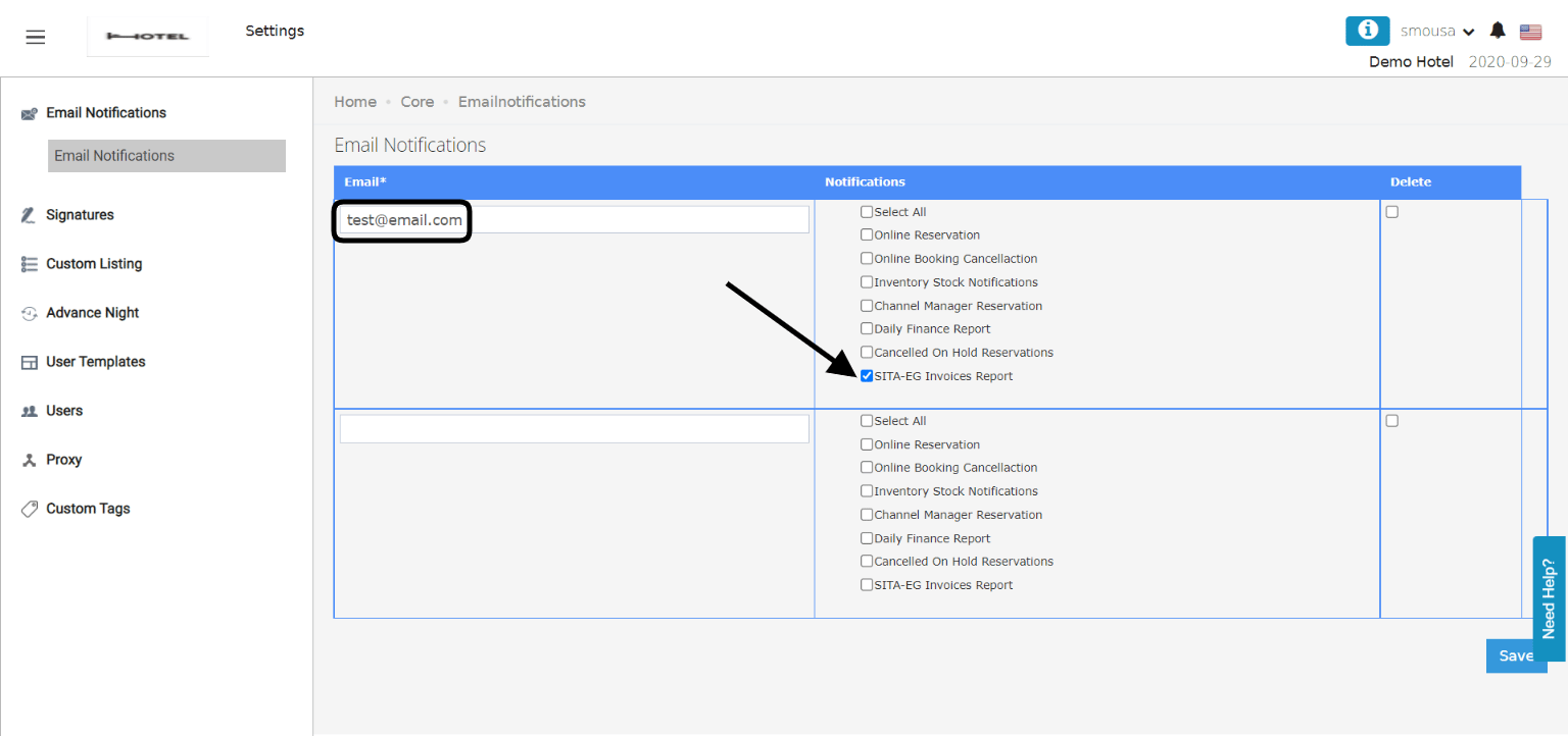Email Notifications settings