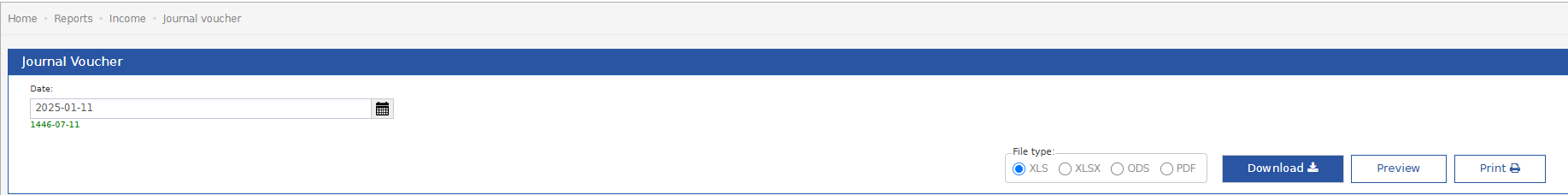 فلاتر Journal Voucher: Date وFile type