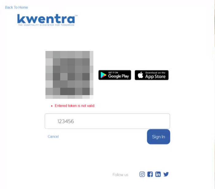 Entered token is not valid message
