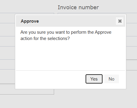 Confirmation dialog asking to approve the selected receiving orders with Yes and No buttons