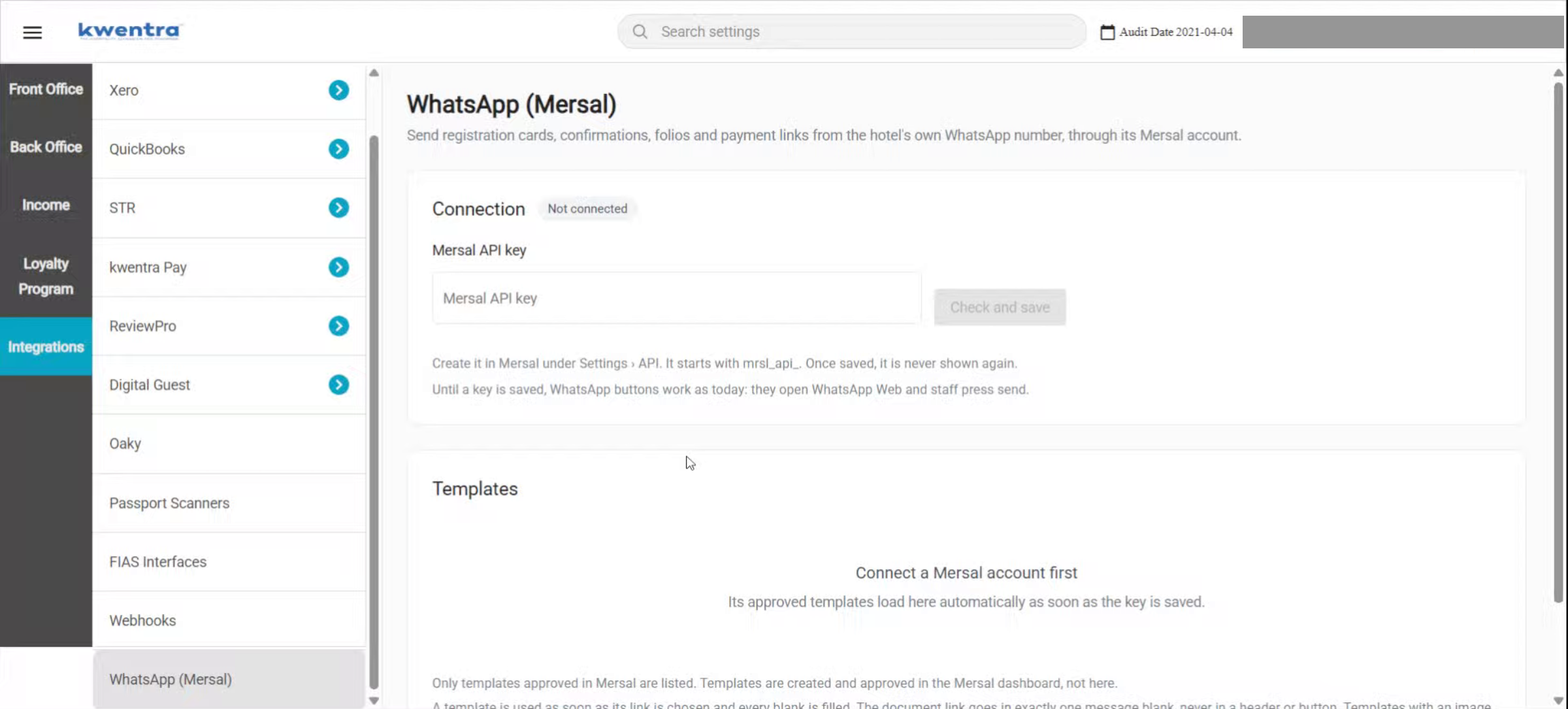 شاشة WhatsApp (Mersal) قبل حفظ المفتاح