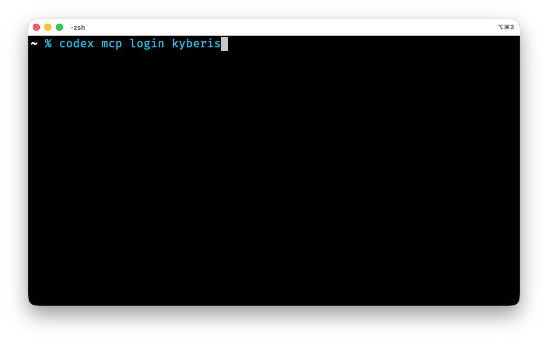Terminal running codex mcp login kyberis.