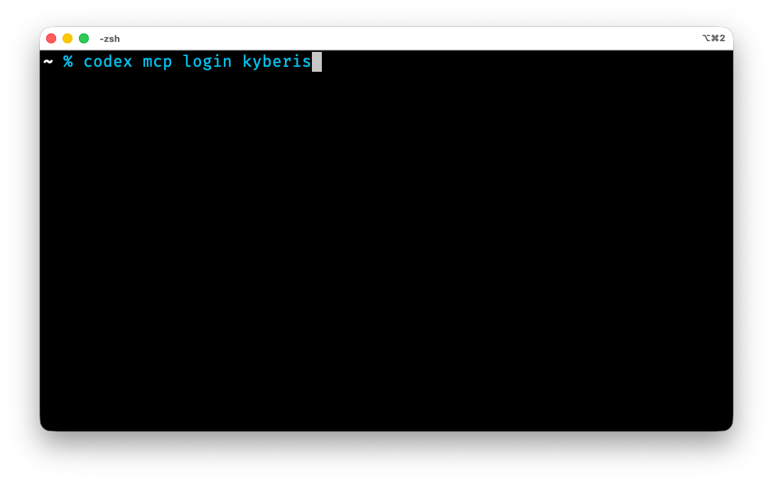 Terminal running codex mcp login kyberis.