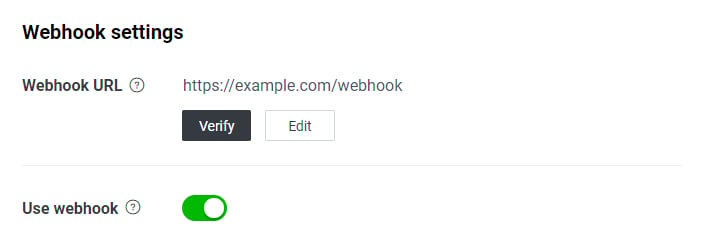 LINE Developers Console webhook settings with Webhook URL, Verify, and Use webhook controls