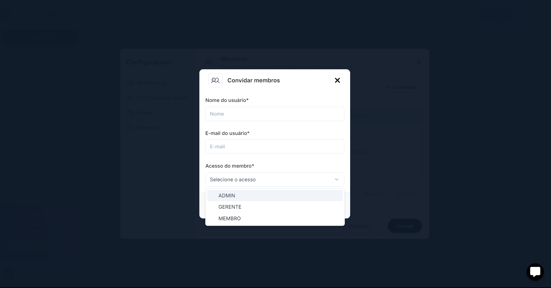 Estado vazio do membro